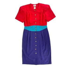 90s color block dress Leslie Fay 1990s vintage